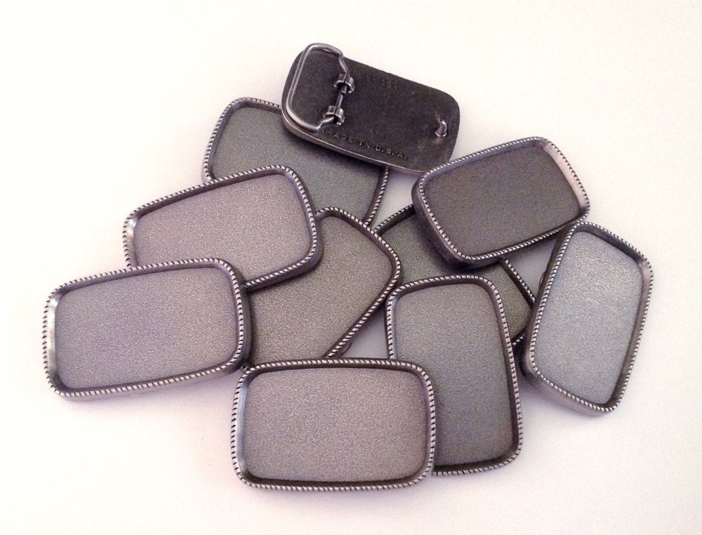 10 Antique Silver Rectangle Belt Buckle Blanks by 7WingsStudio