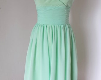 2015 Halter Mint Chiffon Short Front Long Back Bridesmaid Dress