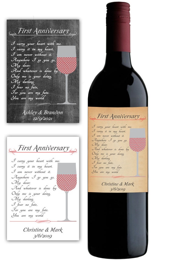 Wine Label FIRST ANNIVERSARY Gift Bottle by AlyaDesignStudio