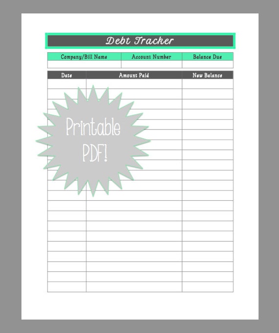 Printable Debt Tracker PDF Mint and Gray
