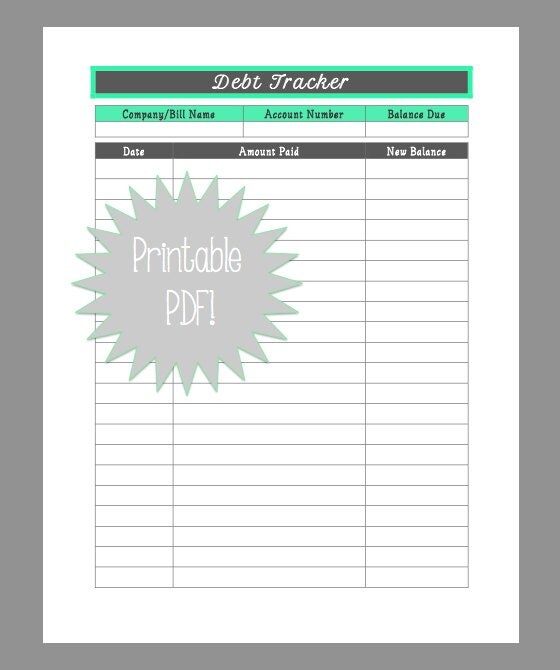 Printable Debt Tracker PDF Mint and Gray from Etsy