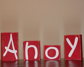 Custom Wooden Letter Blocks - Room Decor - Distressed Nautical Blocks