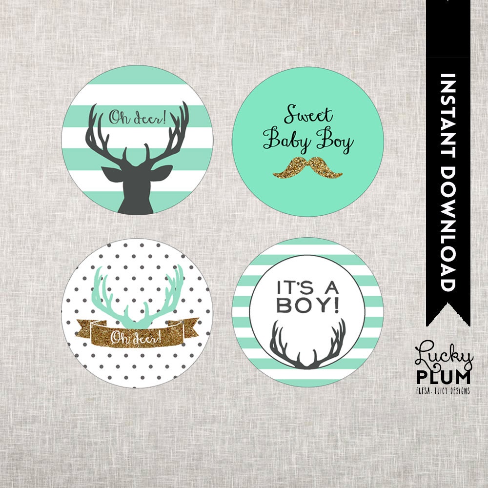 animal shower cupcake baby toppers Deer Woodland Shower Cupcake LuckyPlumStudio Topper / by Baby