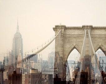 NYC Skyline, Modern New York Print, Travel Photography, NYC Art, Brooklyn Bridge, Empire State Building, Pink “Dreams of Cities”