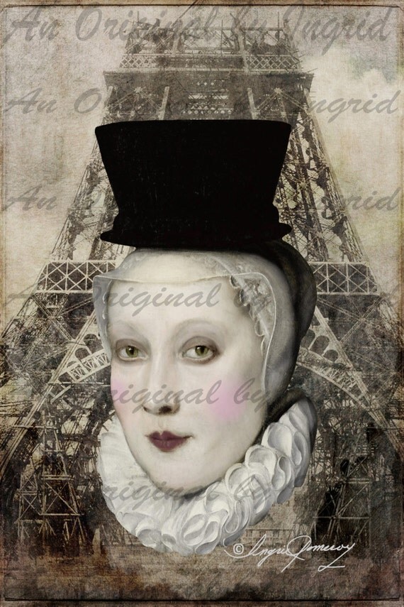 Parisian Pierrot Digital Collage Greeting Card (Suitable for Framing)