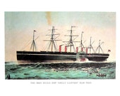 Currier and Ives Print - The Iron Steamship Great Eastern, A Night on the Hudson - 1968 Vintage Book Page - 12 x 9