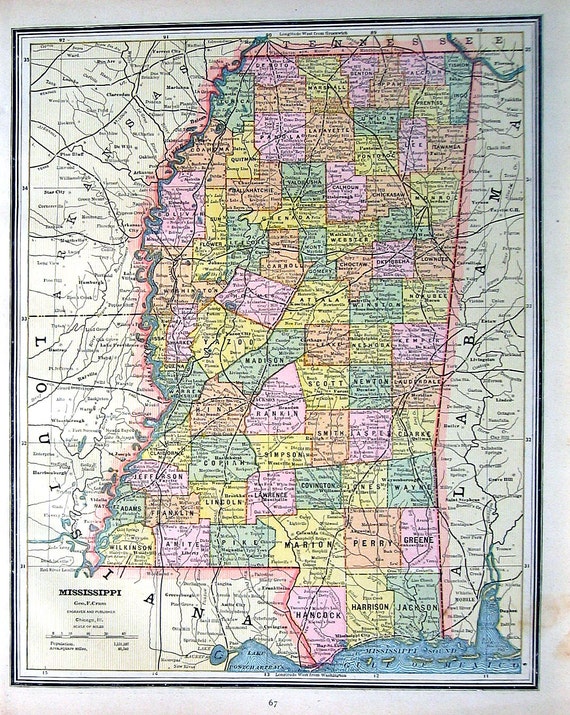 Map of Mississippi Map of Louisiana US State Map 1883