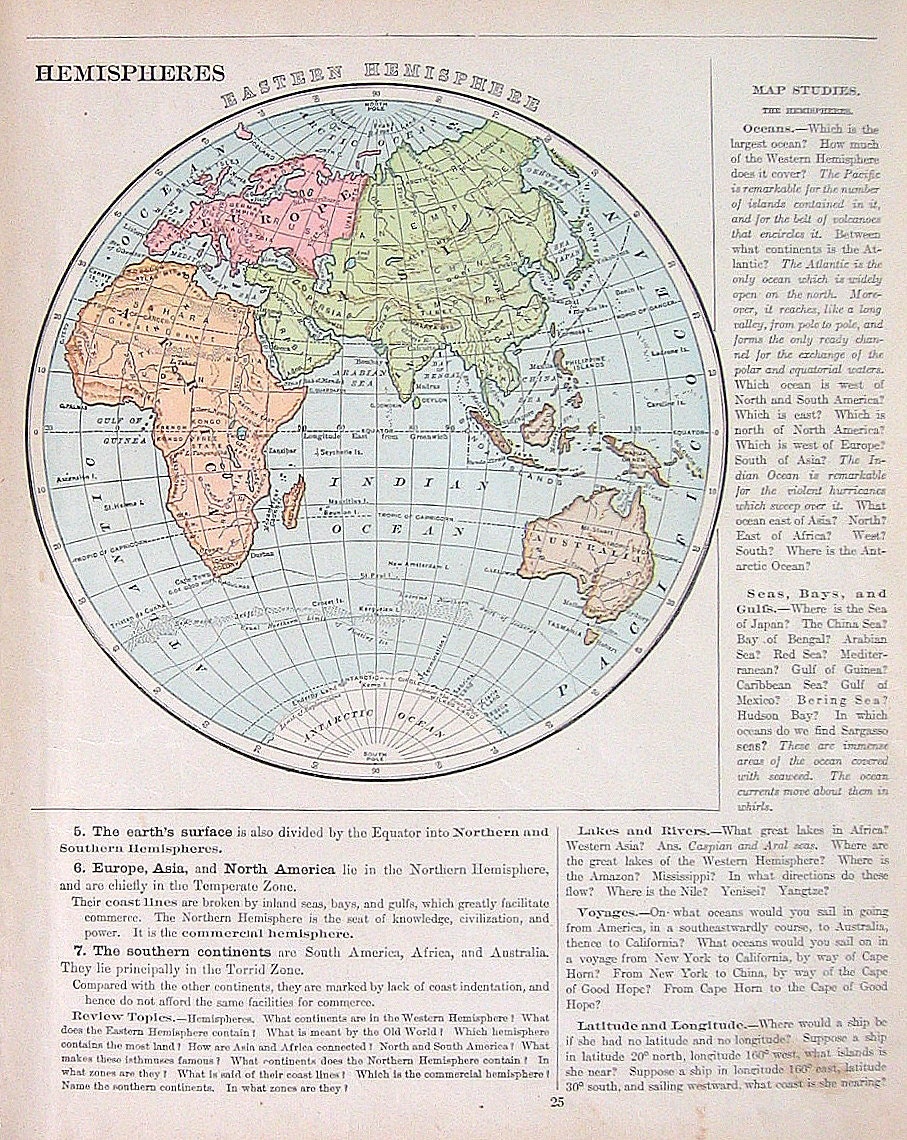 The Eastern Hemisphere World Map 1899 Antique Map