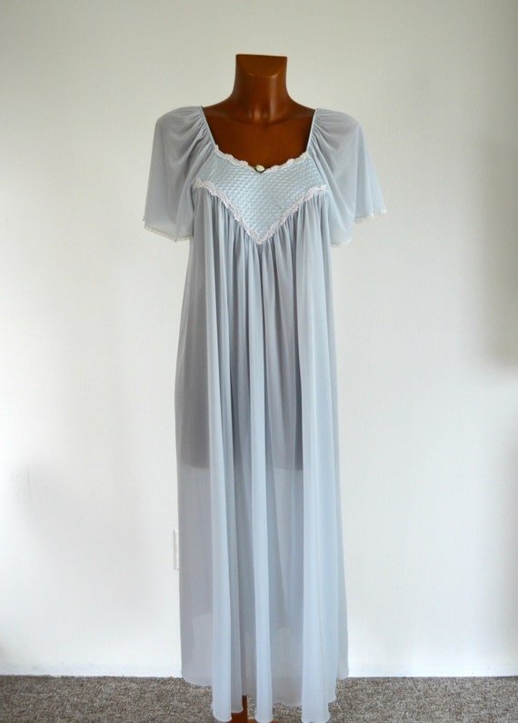 Blue Vintage 70s Miss Elaine Nightgown Quilted by empressjade