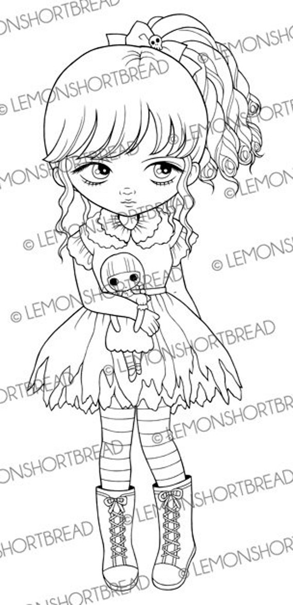 Download Digital Stamp Goth Girl with Doll, Halloween Digi Download ...