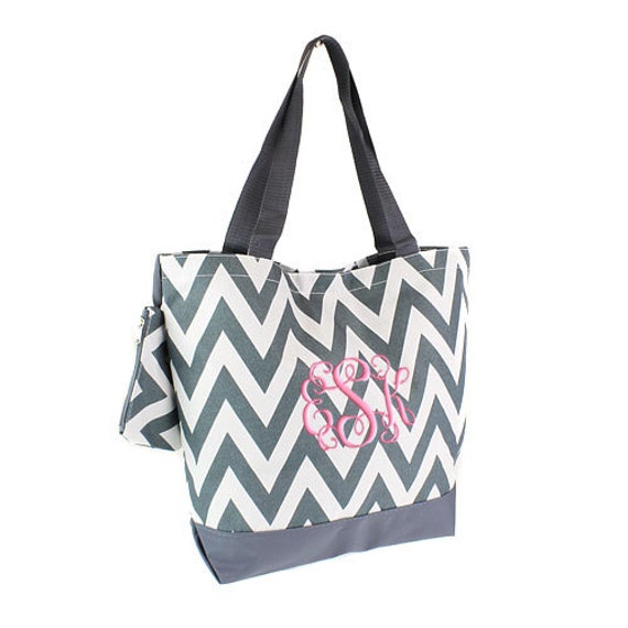 Personalized Tote Bag Gray Chevron Monogrammed Dance Cheer