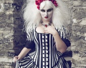 Tim Burton Wedding Gown - Black White Stripe Victorian Steampunk Dress - Night Circus- Custom to Order