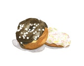 Chocolate Ganache and a Sprinkled Donut Original Watercolor Painting