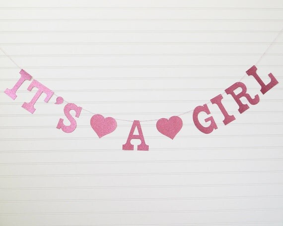 Glitter It's a Girl Banner - 5 Inch Letters with Hearts - Baby Shower ...