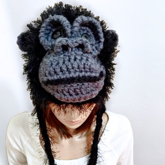 Gorilla Realistic Looking Earflap Hat with Braids by Threadmill