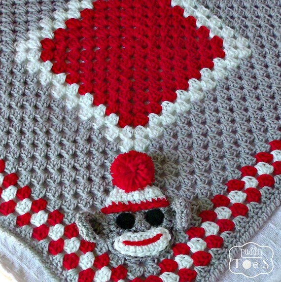Items similar to Crochet Baby Blanket - Sock Monkey ...