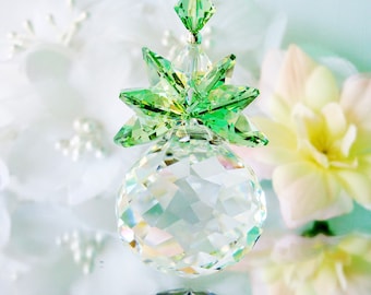 Crystal Suncatcher Swarovski Sun Catcher Hanging Crystals Green Feng Shui Decor