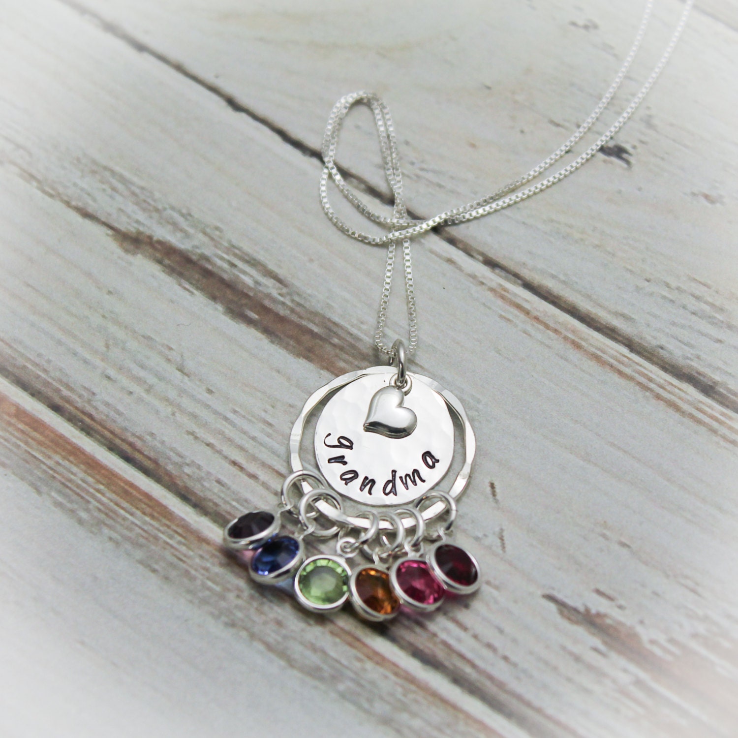 Grandmother Birthstone Necklace, Mom Mom Necklace, Birthstone Necklace, Grandchildren Necklace, Hand Stamped Personalized, Sterling Silver