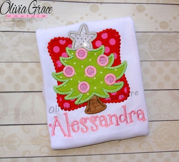 Girls Christmas Shirt Girly Christmas Tree Embroidered