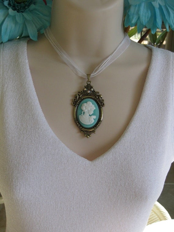 Teal Cameo Necklace Cameo Jewelry Victorian by RalstonOriginals
