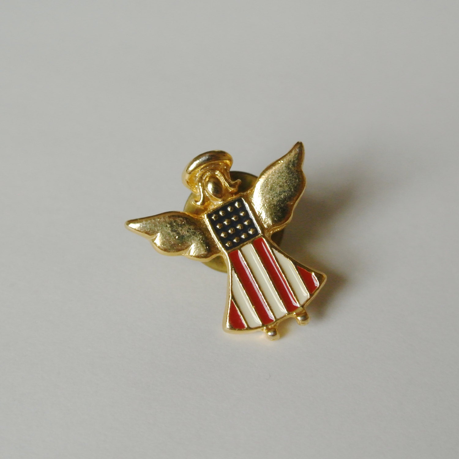 Vintage Guardian Angel Pin USA Brooch American Flag Made in