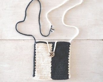 Cross Body Bag Crochet Small Shoulder Purse Black and White Color ...