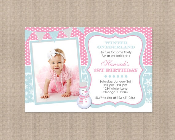 Pink Winter Onederland Birthday Party Invitation - Snowman Birthday Party Il_570xn