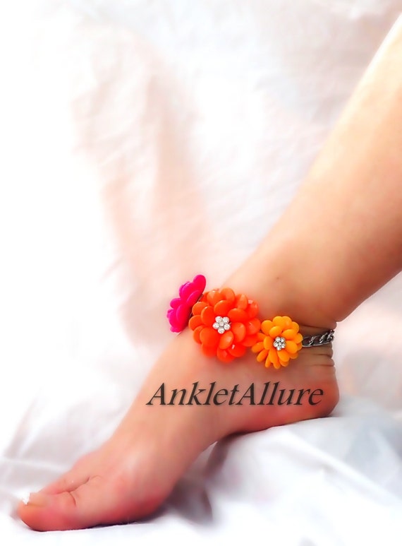 Hula Dance Hawaiian Lei Anklet Confetti Pink Coral by AnkletAllure