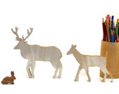 Wood Deer and Stag - 2 animals hand-cut from Baltic birch wood. Animals for creative inspiration, home decor, unusual art -- eco-friendly