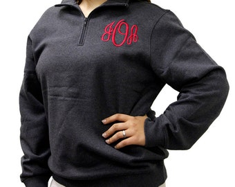Monogrammed UNISEX 1/4 Zip Sweatshirt, Monogram Pullover Sweatshirt, Monogram, Ladies Zip Up, Ladies Sweatshirt, Monogram Sweater