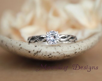 White Sapphire Solitaire Celtic Endless Knot Engagement Ring in Sterling - Silver Celtic Wedding Anniversary Bridal Ring -Promise Ring