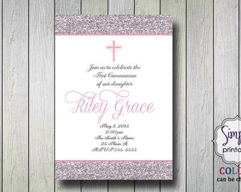Girls Communion Invitation or Baptism Invitation