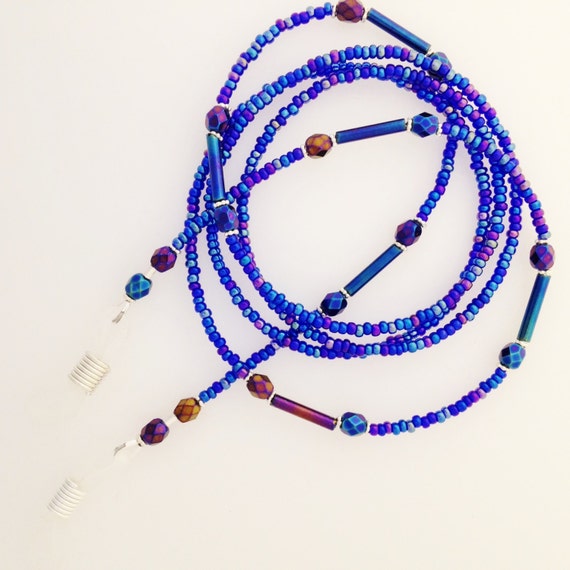 Cobalt Blue Carnival Glass Glasses Eyeglass Chain