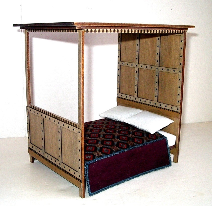 Medieval Canopy Bed Rustic Dollhouse Miniature by CalicoJewels