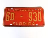 1965 Florida License Plate - 400th Anniversary - Classic Car - Historic Plates - St. Augustine - Palm Beach
