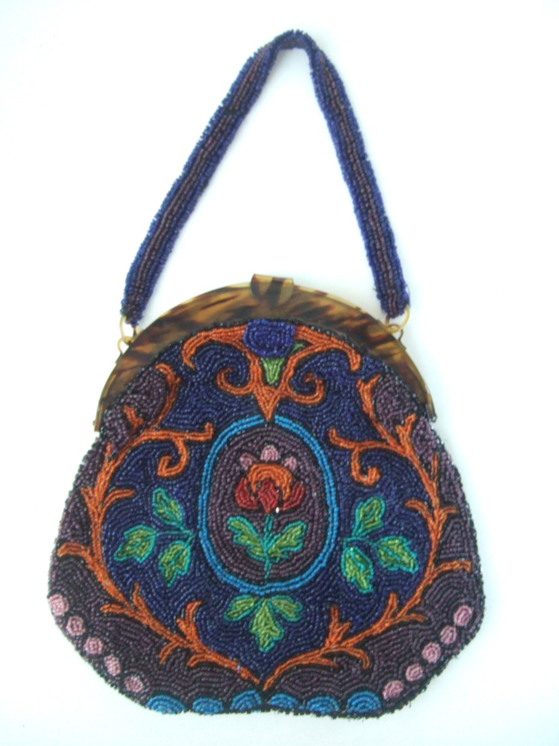 Vintage 1920s Art Deco floral beaded purse or handbag with