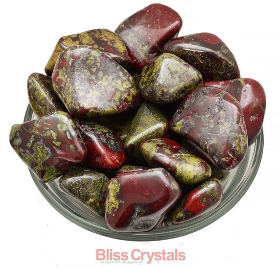 1 XL DRAGON Blood Stone Jasper Tumbled Crystal Green and Red