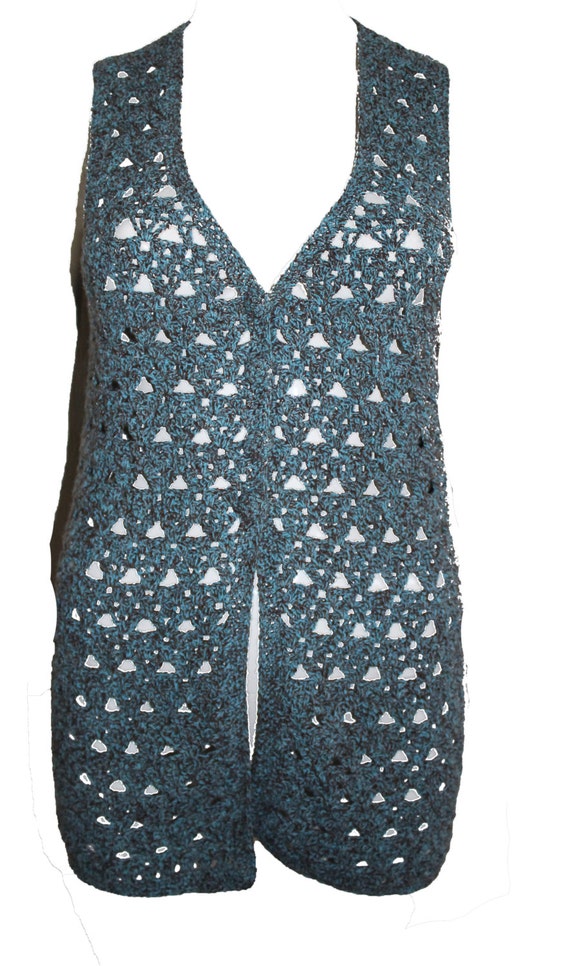 Seventies White Crochet Vest Top 1970's Wool Knit by ThePirates