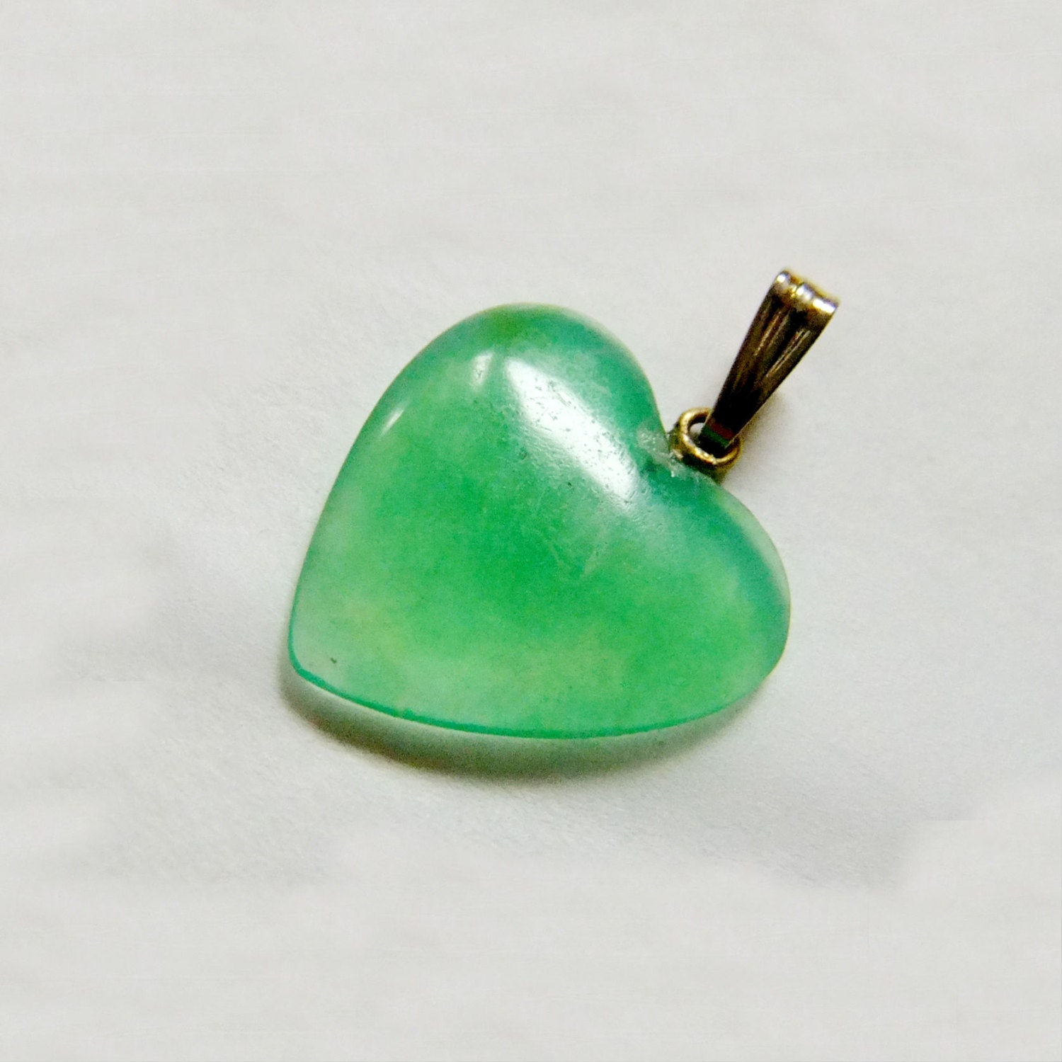 Vintage Jade Heart Pendant for Valentine’s Jewelry. Gold Findings. Jade