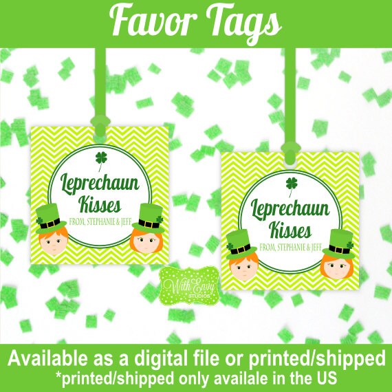 St. Patricks Day Favor Tags - Shamrock Favor Tag - Green Favor Tags - Favor Stickers - Digital and Printed Available Il_570xn