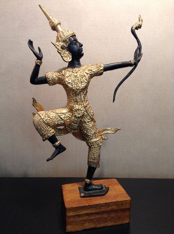 Vintage gilded bronze Thai archer Thai dancer Rama figurine