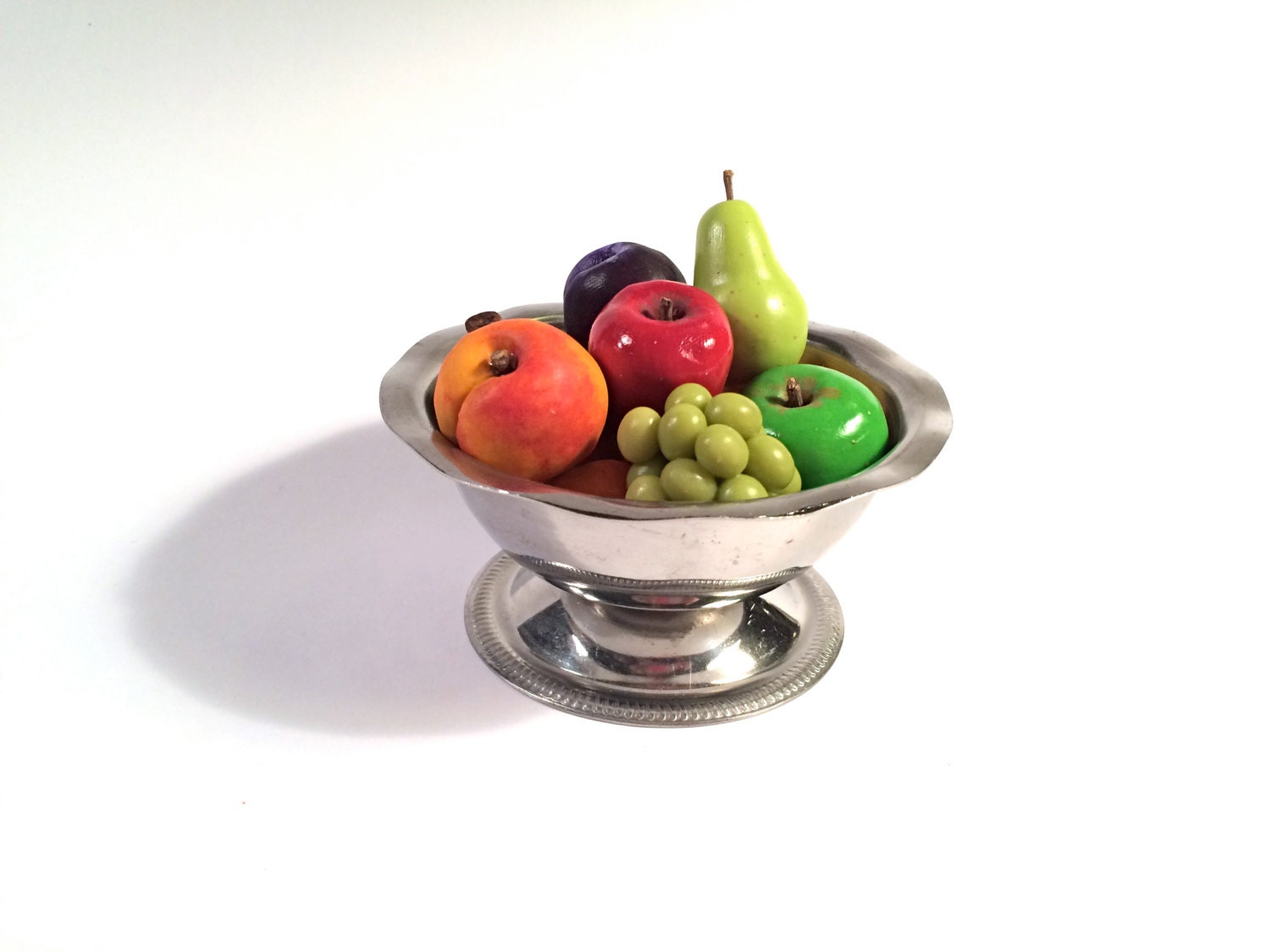 Lovely Footed Metal Fruit Bowl and Orange for by LavaFlowerDolls
