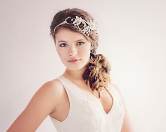 Bohemian Bridal Hair Accessories, Boho Bridal Headpiece, The Evangelina blush Bridal Halo Headpiece #200