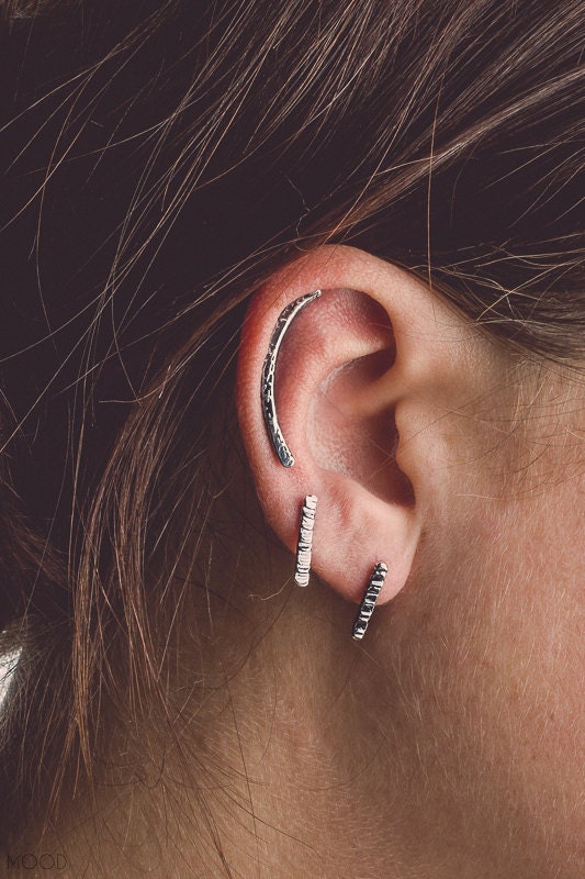 Hammered Gold Cartilage ear climber earring for cartilage