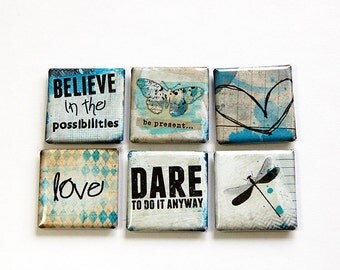 Square Magnets, Magnets, Fridge Magnets, Kitchen Magnets, Magnets, button magnets, Motivational, Words of wisdom, Blue, Abstract (4612)