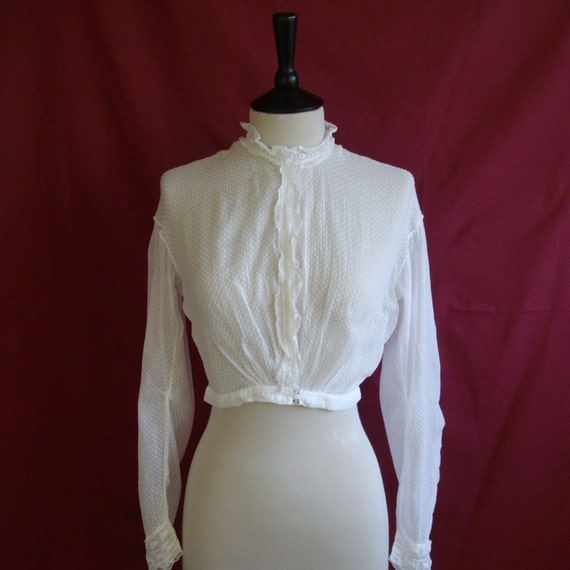 1860s Antique Victorian Shirtwaist Blouse Shirt in dotted
