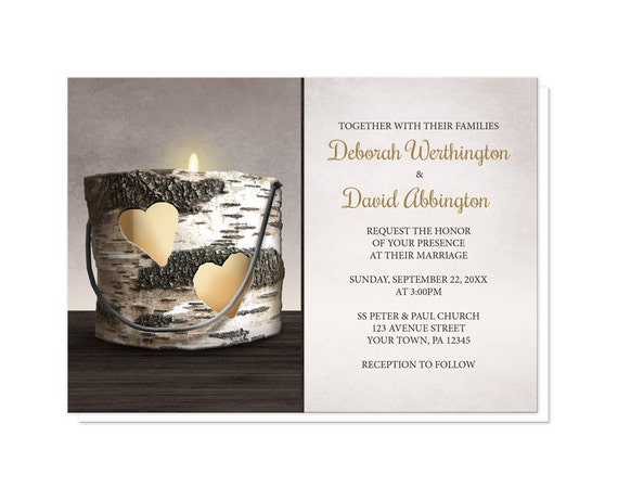 Rustic Candle Wedding Invitations And Rsvp Country Hearts Birch Bark Candle Candle Invitations Templates
