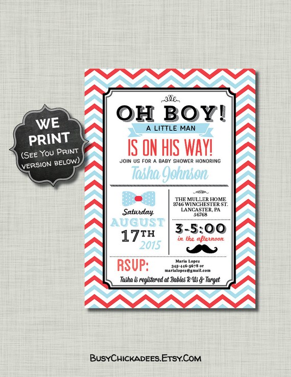 Mustache Baby Shower Invitation Little Man Baby by BusyChickadees