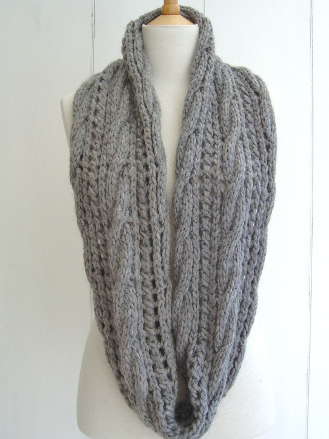 KNITTING PATTERN Infinity Scarf with Cable Lace Easy Beginner