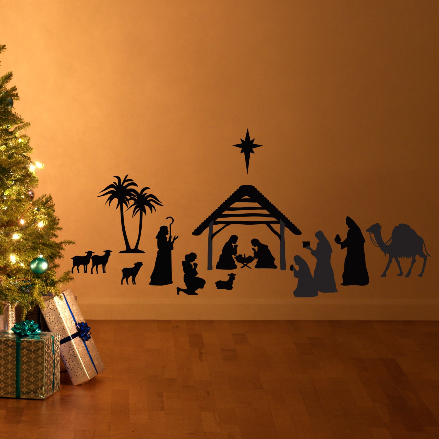 Nativity Silhouette Scene Wall Decal Custom by danadecals on Etsy